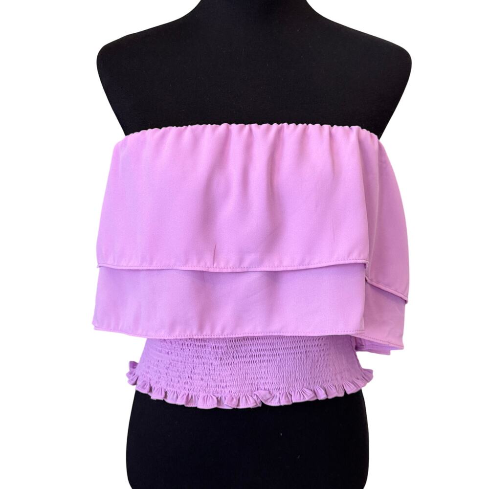New 1.STATE REVOLVE Purple Smocked Off The Shoulder Cropped Top Size XL